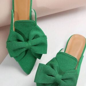 Chic Green Bow Mules